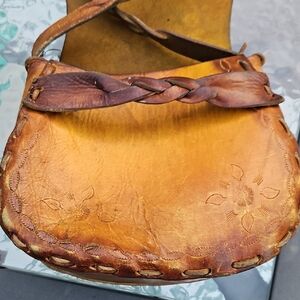 Brown Leather Braided Handmade Boho Shoulder Bag Circa 1960/70? VINTAGE